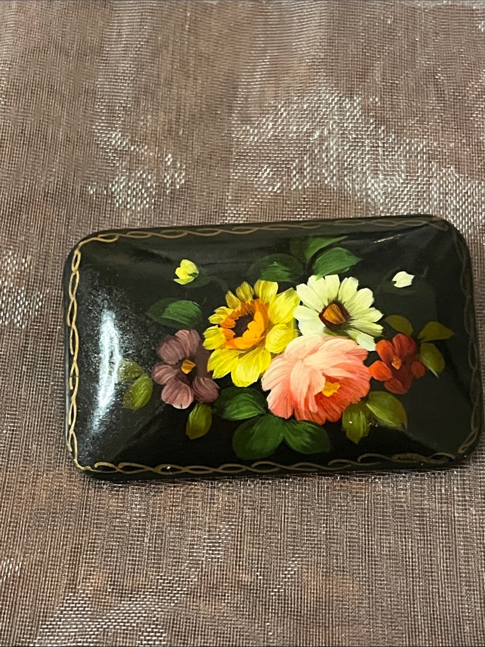 Floral wooden hand-painted Russian Brooch
